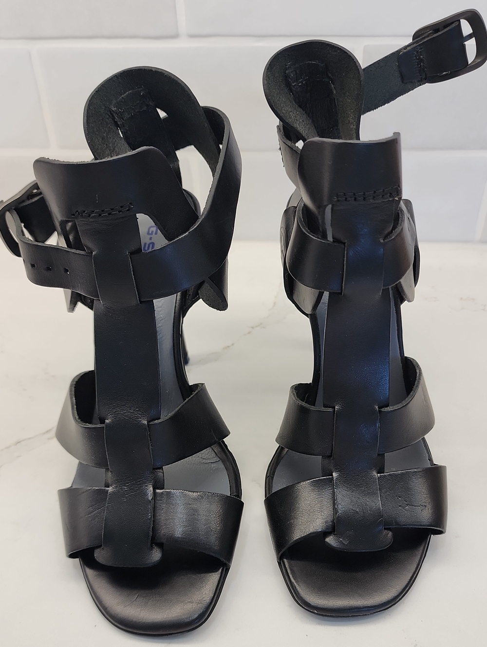 G-Star Black Leather Strappy High-Heel Sandals